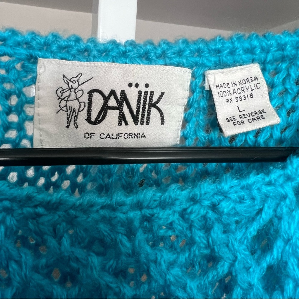 VTG Danik of California Sweater SZ L Aqua Retro Boho Cabincore Cozy Hipster - Picture 8 of 9